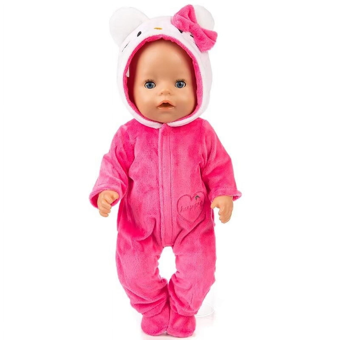 AlevRam 18 Inch Doll Clothes Cute Cat Pattern Plush Doll Jumpsuit Doll Hood One-Piece Suit with Zipp