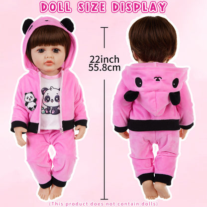 AmaMary 22-23 inch Rose Red Panda 3-Piece Cotton Doll Clothes Set with Jacket, Pants & Top, Imaginative Play, Sleepover, Holiday Gift, Perfect for Preschool Girls