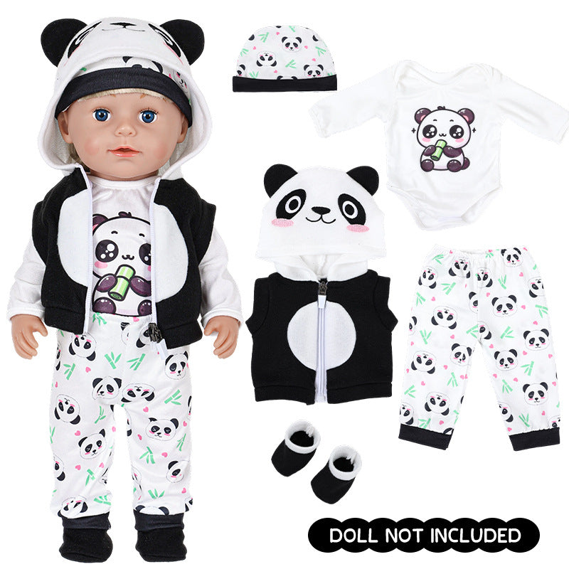 AmaMary 5 pcs 18 inch Doll Apparel, Black Panda Soft Cotton Plush Cold-Weather Wear for Girls – Jacket, Pants, Long Sleeve, Hat, Socks – Christmas Present