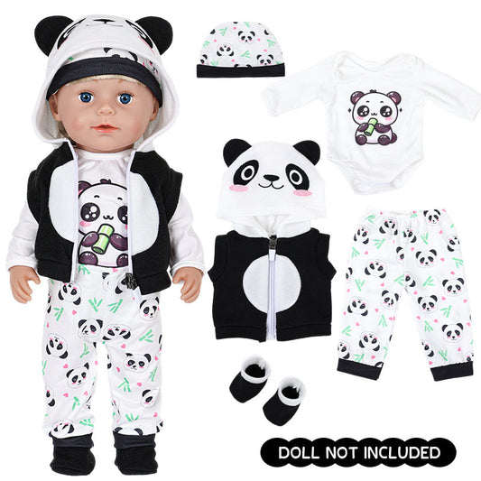 AmaMary 5 pcs 18 inch Doll Apparel, Black Panda Soft Cotton Plush Cold-Weather Wear for Girls – Jacket, Pants, Long Sleeve, Hat, Socks – Christmas Present