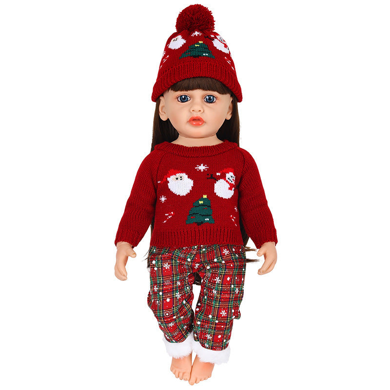 AmaMary 22 inch Reborn Doll Christmas Snowflake Outfit, 3 Piece Red Sweater Pants Hat Set for Holiday Gift