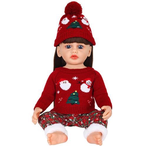 AmaMary 22 inch Reborn Doll Christmas Snowflake Outfit, 3 Piece Red Sweater Pants Hat Set for Holiday Gift