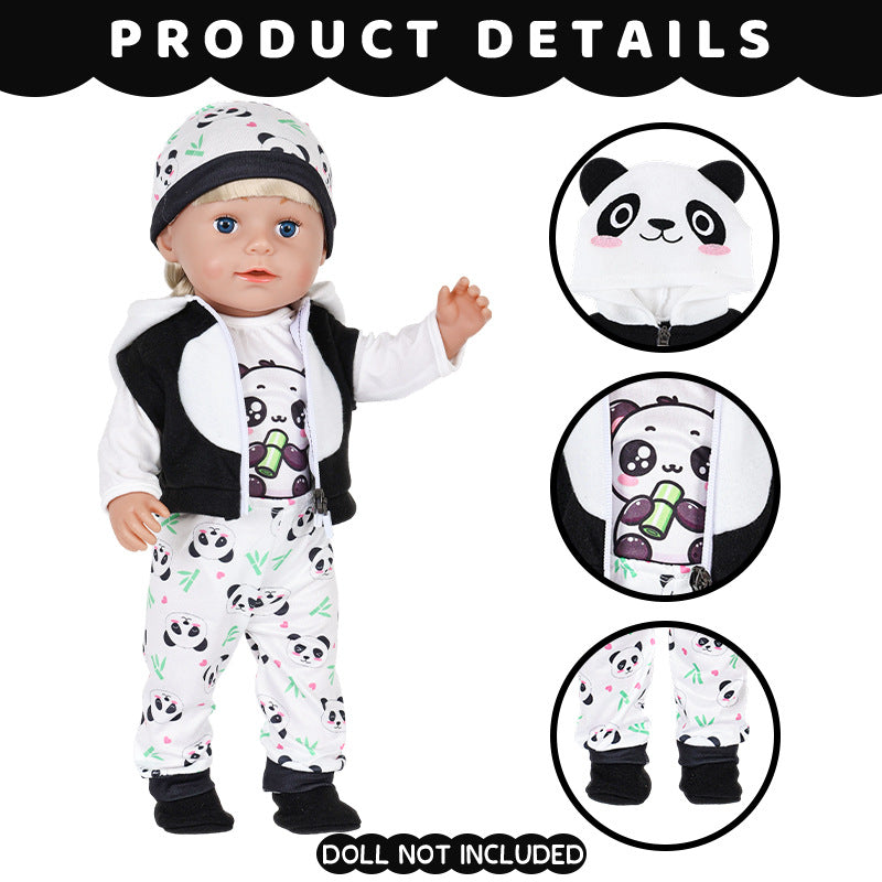AmaMary 5 pcs 18 inch Doll Apparel, Black Panda Soft Cotton Plush Cold-Weather Wear for Girls – Jacket, Pants, Long Sleeve, Hat, Socks – Christmas Present
