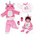 AmaMary 22-23 inch Pink Unicorn 4-Piece Cotton Doll Clothes Set with Socks, Pants, Jacket & Top, Magical Pretend Play, Birthday, Christmas, Dress-Up Party for Kids