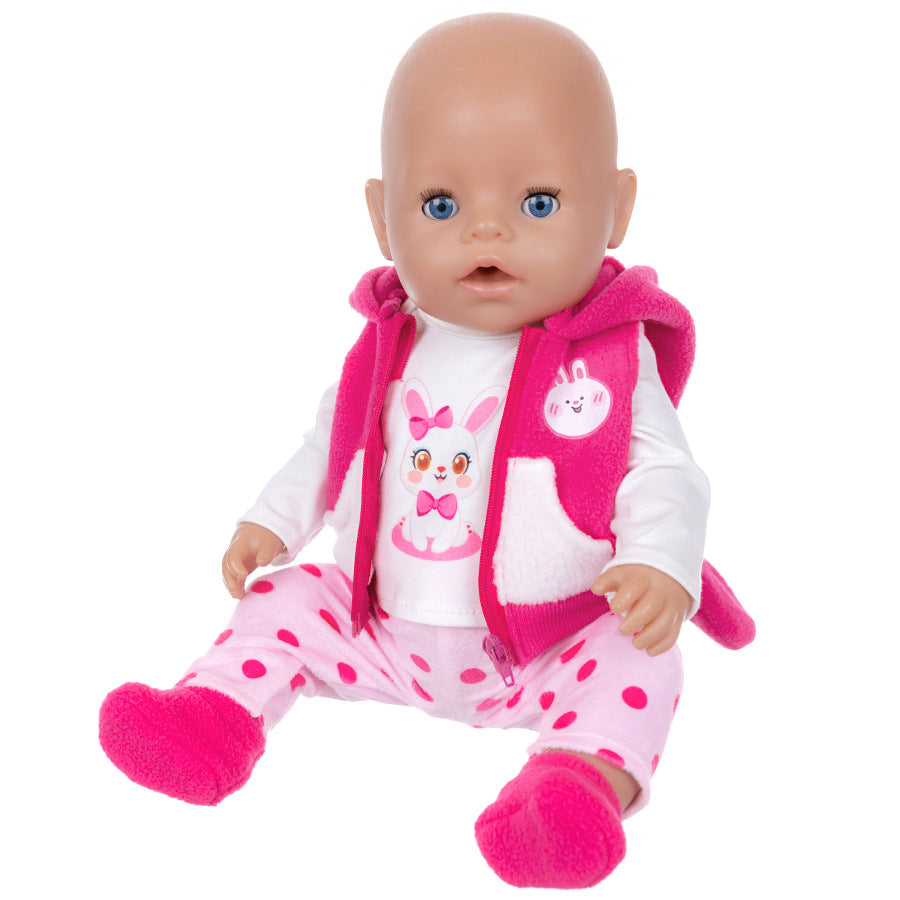 AmaMary Cotton Hot Pink Bunny Outfit for 16-18 inch Dolls – 4-Piece Jacket Long Sleeve Pants Socks Set for Girls Birthday Gift Holiday Dress-Up & Toddler Pretend Play