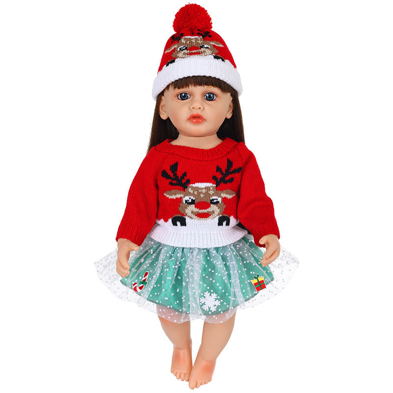 AmaMary 22 inch Reborn Doll Christmas Outfit, Red Reindeer Sweater Green Skirt and Hat Holiday Gift Set