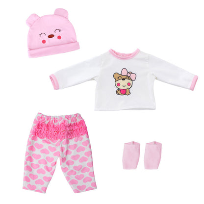 AmaMary 22-23 inch Pink Bear 4-Piece Cotton Doll Clothes Set with Pants, Socks, Hat & Top, Tea Party, Role-Playing, Birthday & Holiday Gift, Indoor/Outdoor Fun