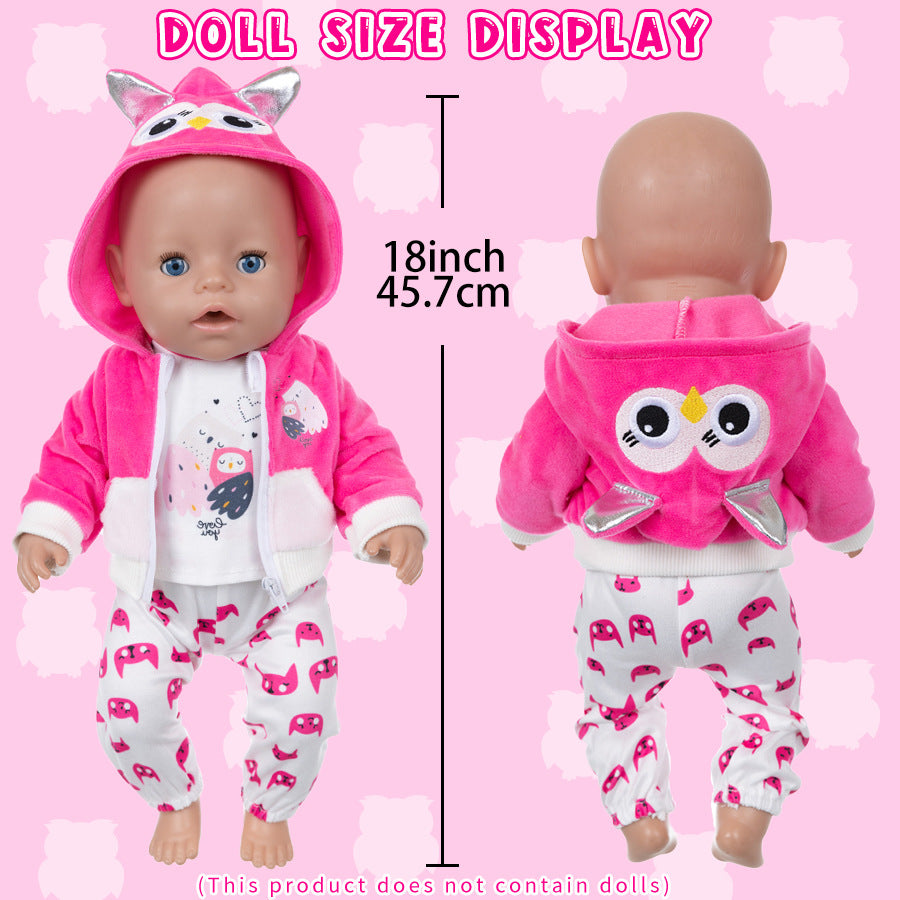 AmaMary Cotton Owl Outfit for 16-18 inch Dolls – 3-Piece Jacket Long Sleeve Pants Set for Girls Nature Theme Dress-Up Birthday Holiday Pretend Play