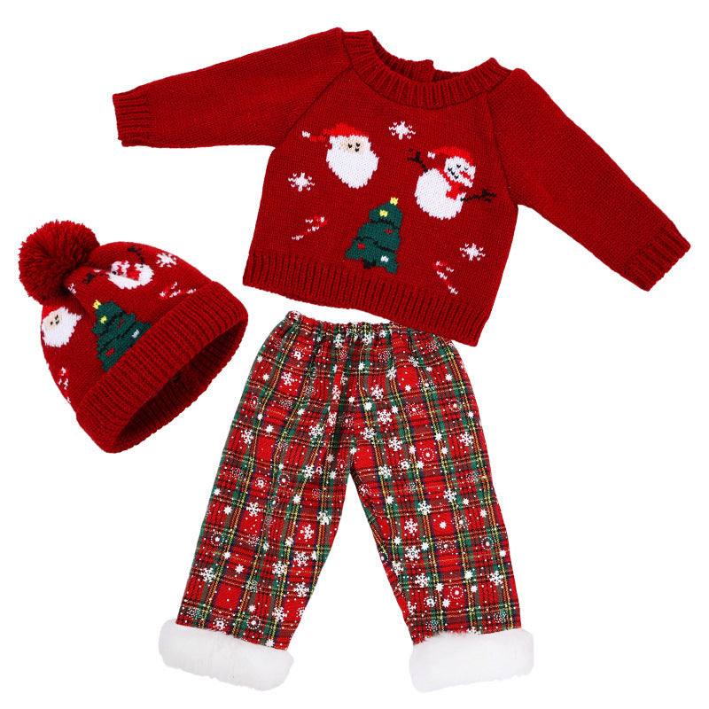 AmaMary 22 inch Reborn Doll Christmas Snowflake Outfit, 3 Piece Red Sweater Pants Hat Set for Holiday Gift