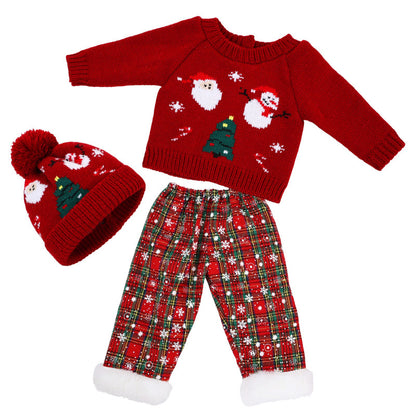 AmaMary 22 inch Reborn Doll Christmas Snowflake Outfit, 3 Piece Red Sweater Pants Hat Set for Holiday Gift