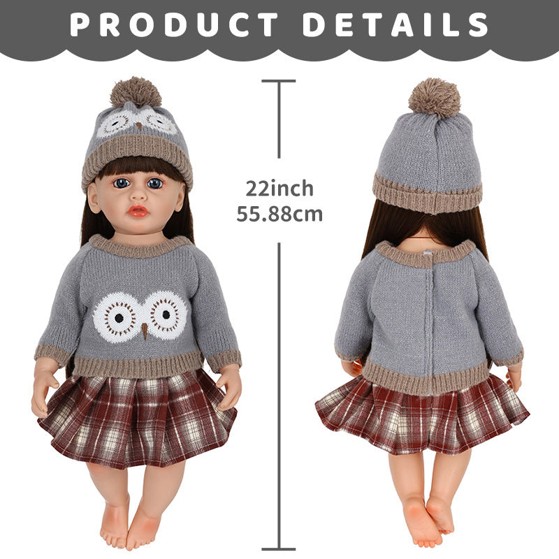 AmaMary 22 inch Reborn Doll Winter Plaid Outfit, 3 Piece Gray Sweater Skirt and Hat Set for Christmas Gift