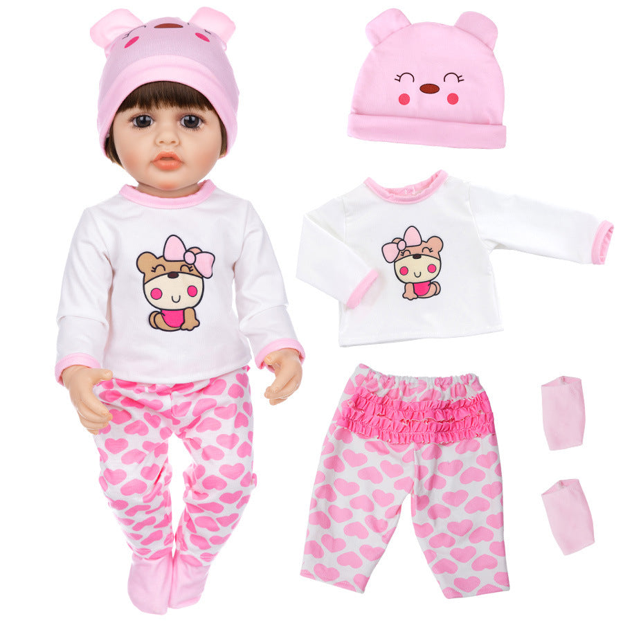 AmaMary 22-23 inch Pink Bear 4-Piece Cotton Doll Clothes Set with Pants, Socks, Hat & Top, Tea Party, Role-Playing, Birthday & Holiday Gift, Indoor/Outdoor Fun
