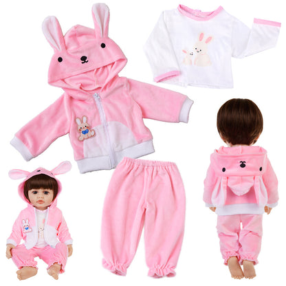 AmaMary 22-23 inch Pink Bunny 3-Piece Cotton Doll Outfit Set with Pants, Top & Jacket, Dress-Up Party, Birthday Celebration, Christmas Present, Fun for Kids