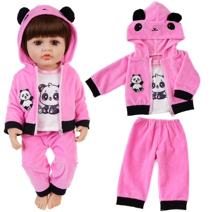 AmaMary 22-23 inch Rose Red Panda 3-Piece Cotton Doll Clothes Set with Jacket, Pants & Top, Imaginative Play, Sleepover, Holiday Gift, Perfect for Preschool Girls