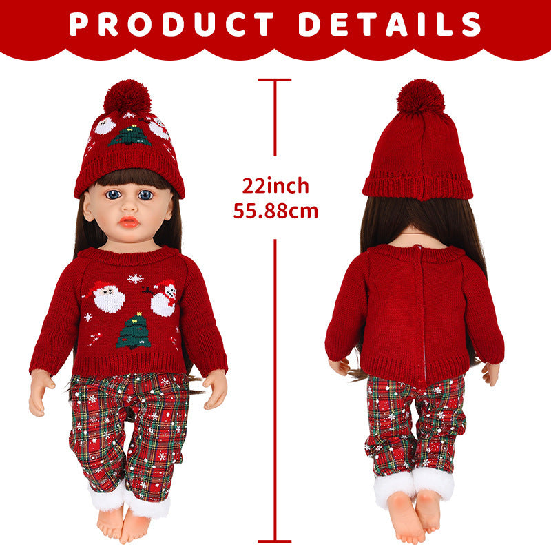 AmaMary 22 inch Reborn Doll Christmas Snowflake Outfit, 3 Piece Red Sweater Pants Hat Set for Holiday Gift