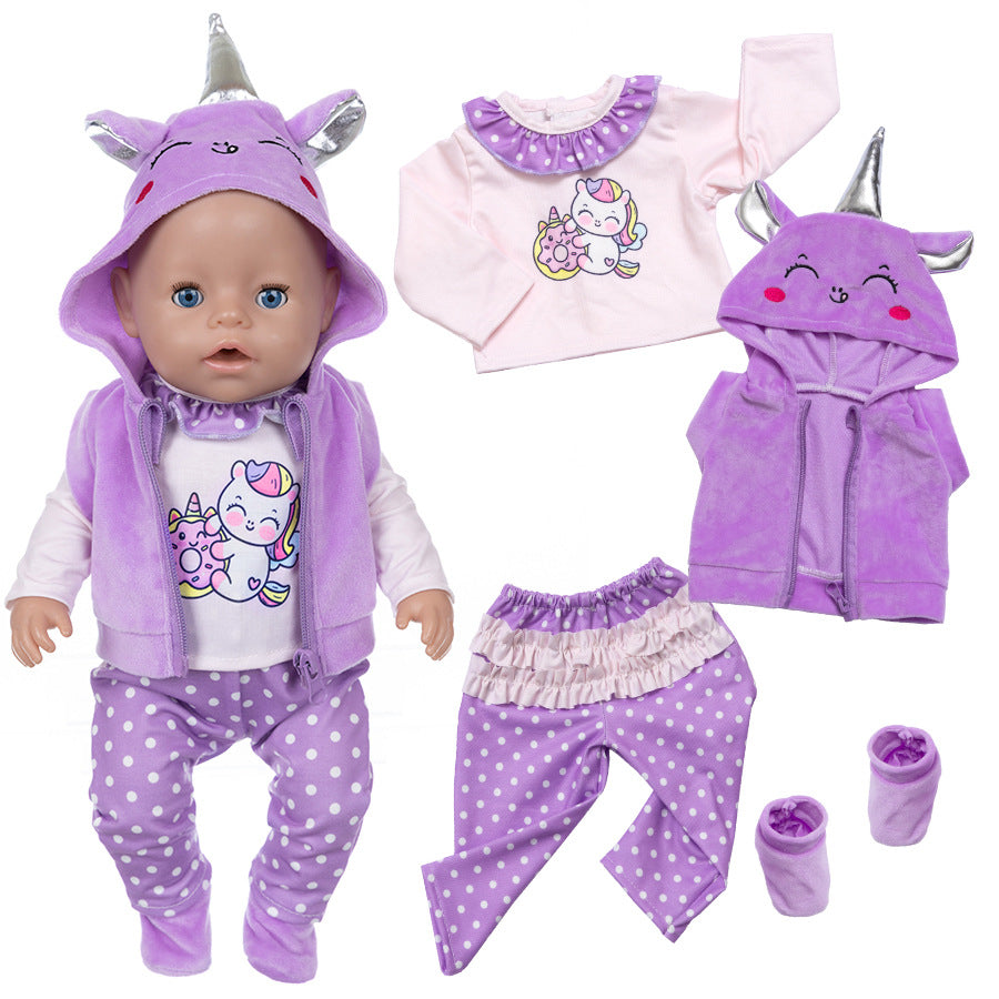 AmaMary Cotton Purple Unicorn Outfit for 16-18 inch Dolls – 4-Piece Jacket Long Sleeve Pants Socks Set for Girls Fantasy Dress-Up Birthday Holiday Imaginative Play