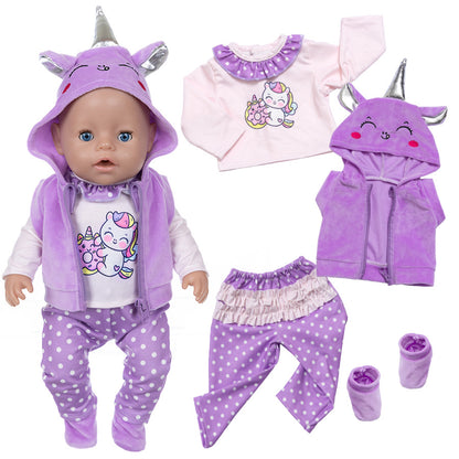 AmaMary Cotton Purple Unicorn Outfit for 16-18 inch Dolls – 4-Piece Jacket Long Sleeve Pants Socks Set for Girls Fantasy Dress-Up Birthday Holiday Imaginative Play