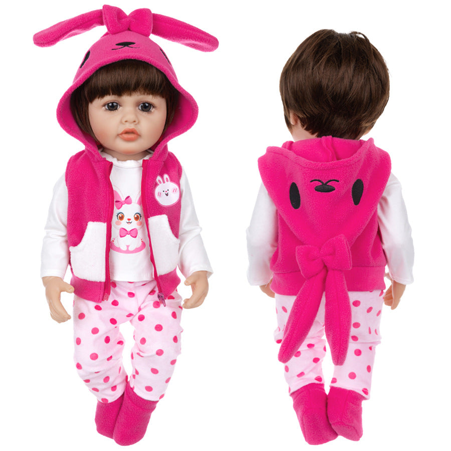 AmaMary 22-23 inch Rose Red Bunny 4-Piece Cotton Doll Clothes Set with Socks, Pants, Top & Jacket, Birthday Party, Christmas Dress-Up, Imaginative Play for Kids