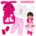 AmaMary 22-23 inch Rose Red Bunny 4-Piece Cotton Doll Clothes Set with Socks, Pants, Top & Jacket, Birthday Party, Christmas Dress-Up, Imaginative Play for Kids