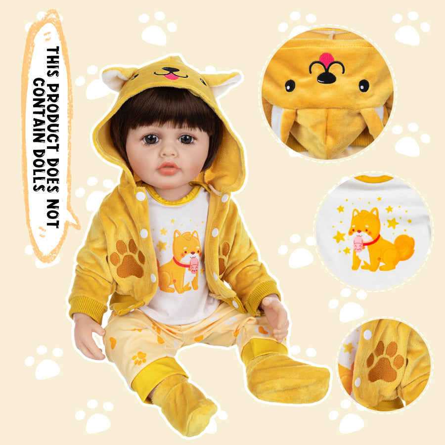 AmaMary 22 inch Reborn Doll Clothes Set, Cute Yellow Dog 4 Piece Baby Doll Outfit with Jacket Pants Shirt Socks