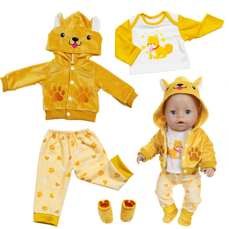 AmaMary Cotton Yellow Dog Outfit for 16-18 inch Dolls – 4-Piece Jacket Long Sleeve Pants Socks Set for Girls Birthday Holiday Dress-Up & Imaginative Play