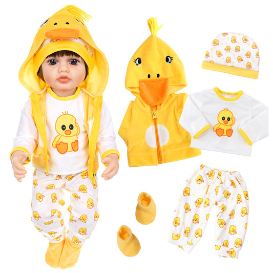 AmaMary 22-23 inch Yellow Duck 5-Piece Cotton Doll Clothes Set with Hat, Pants, Socks, Jacket & Top, Fun Dress-Up, Birthday, Christmas, Indoor & Outdoor Play for Girls