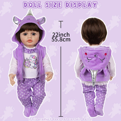 AmaMary 4-Piece Cotton Doll Outfit Set for 22-23 Inch Dolls – Includes Top, Jacket, Pants & Socks, Purple Dress-Up Clothes for Tea Party & Creative Play