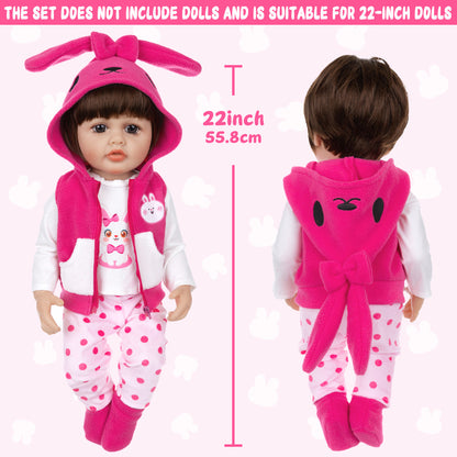 AmaMary 22-23 inch Rose Red Bunny 4-Piece Cotton Doll Clothes Set with Socks, Pants, Top & Jacket, Birthday Party, Christmas Dress-Up, Imaginative Play for Kids