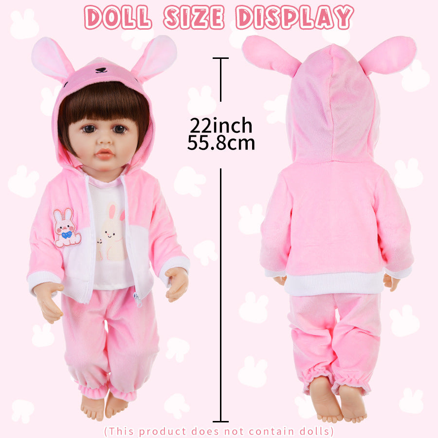 AmaMary 22-23 inch Pink Bunny 3-Piece Cotton Doll Outfit Set with Pants, Top & Jacket, Dress-Up Party, Birthday Celebration, Christmas Present, Fun for Kids