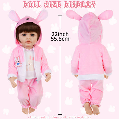 AmaMary 22-23 inch Pink Bunny 3-Piece Cotton Doll Outfit Set with Pants, Top & Jacket, Dress-Up Party, Birthday Celebration, Christmas Present, Fun for Kids