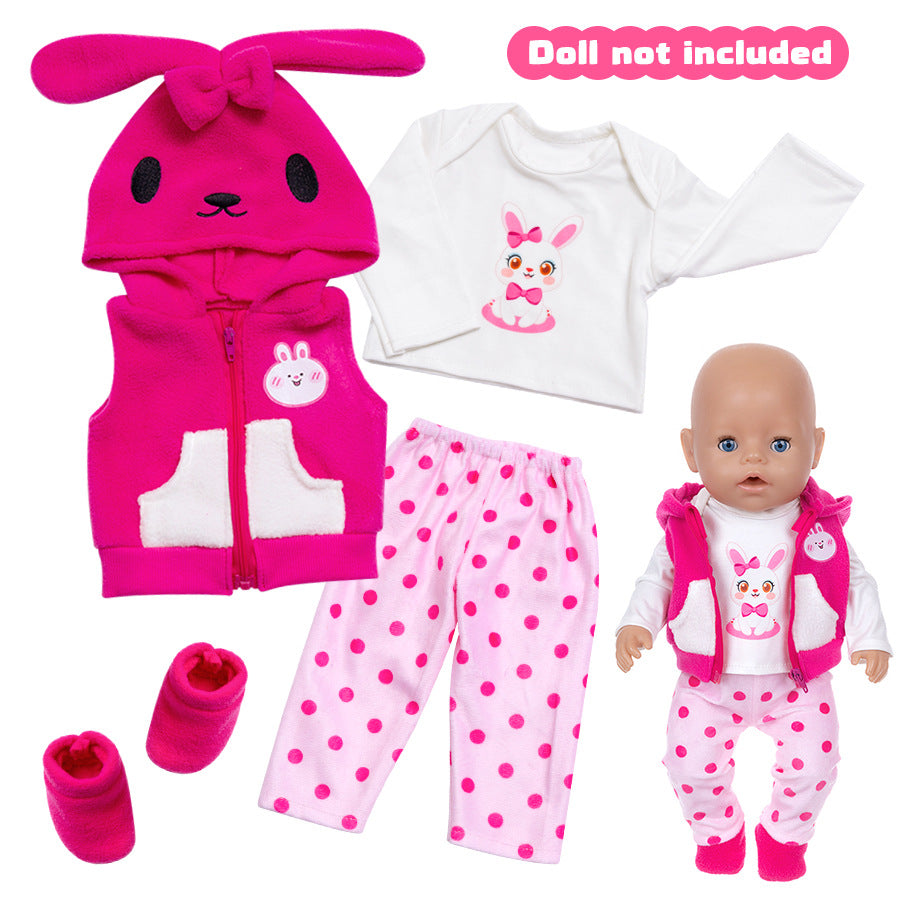 AmaMary Cotton Hot Pink Bunny Outfit for 16-18 inch Dolls – 4-Piece Jacket Long Sleeve Pants Socks Set for Girls Birthday Gift Holiday Dress-Up & Toddler Pretend Play