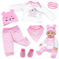 AmaMary Cotton Pink Elephant Outfit for 16-18 inch Dolls – 4-Piece Long Sleeve Pants Hat Bib Set for Girls Toddler Dress-Up Birthday Holiday Pretend Play