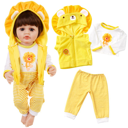 AmaMary 3-Piece Cotton Doll Outfit Set Yellow Lion Includes Jacket Pants Top 22-23 Inch