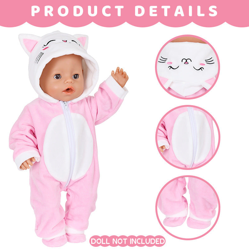 AmaMary 5 pcs 18 inch Doll Outfit, Pink Kitty Cozy Cotton Plush Fall Winter Clothes for Girls – Jacket, Pants, Long Sleeve, Hat, Socks – Holiday Gift