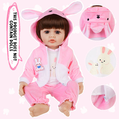AmaMary 22-23 inch Pink Bunny 3-Piece Cotton Doll Outfit Set with Pants, Top & Jacket, Dress-Up Party, Birthday Celebration, Christmas Present, Fun for Kids