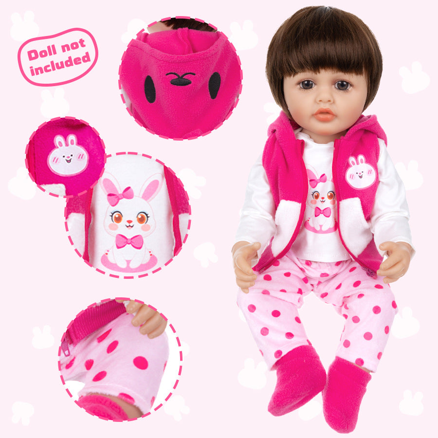 AmaMary 22-23 inch Rose Red Bunny 4-Piece Cotton Doll Clothes Set with Socks, Pants, Top & Jacket, Birthday Party, Christmas Dress-Up, Imaginative Play for Kids
