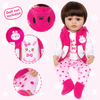 AmaMary 22-23 inch Rose Red Bunny 4-Piece Cotton Doll Clothes Set with Socks, Pants, Top & Jacket, Birthday Party, Christmas Dress-Up, Imaginative Play for Kids