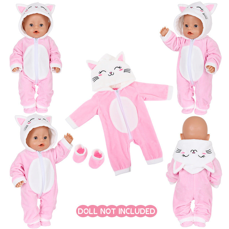 AmaMary 5 pcs 18 inch Doll Outfit, Pink Kitty Cozy Cotton Plush Fall Winter Clothes for Girls – Jacket, Pants, Long Sleeve, Hat, Socks – Holiday Gift