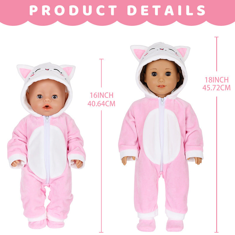 AmaMary 5 pcs 18 inch Doll Outfit, Pink Kitty Cozy Cotton Plush Fall Winter Clothes for Girls – Jacket, Pants, Long Sleeve, Hat, Socks – Holiday Gift