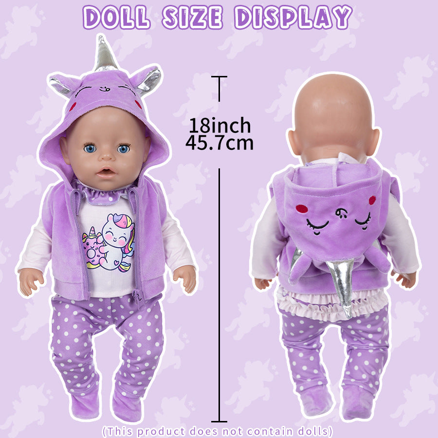 AmaMary Cotton Purple Unicorn Outfit for 16-18 inch Dolls – 4-Piece Jacket Long Sleeve Pants Socks Set for Girls Fantasy Dress-Up Birthday Holiday Imaginative Play