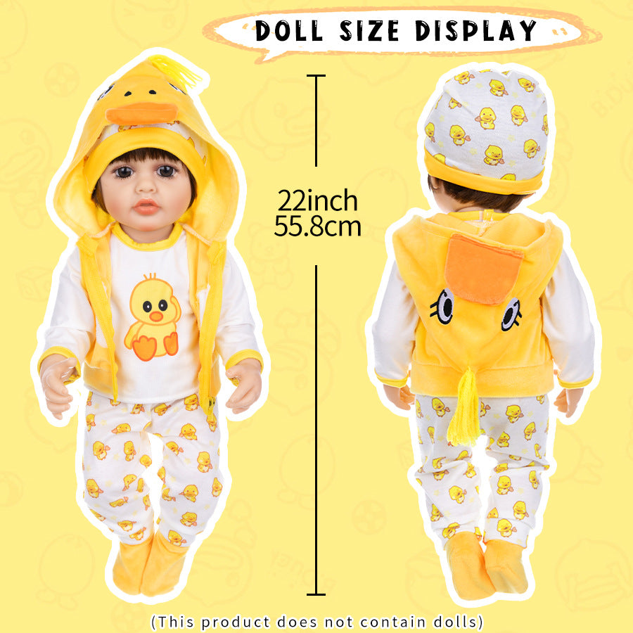 AmaMary 22-23 inch Yellow Duck 5-Piece Cotton Doll Clothes Set with Hat, Pants, Socks, Jacket & Top, Fun Dress-Up, Birthday, Christmas, Indoor & Outdoor Play for Girls