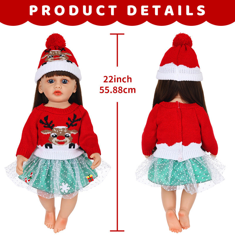 AmaMary 22 inch Reborn Doll Christmas Outfit, Red Reindeer Sweater Green Skirt and Hat Holiday Gift Set