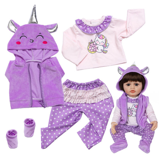 AmaMary 4-Piece Cotton Doll Outfit Set for 22-23 Inch Dolls – Includes Top, Jacket, Pants & Socks, Purple Dress-Up Clothes for Tea Party & Creative Play