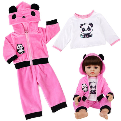 AmaMary 22-23 inch Rose Red Panda 3-Piece Cotton Doll Clothes Set with Jacket, Pants & Top, Imaginative Play, Sleepover, Holiday Gift, Perfect for Preschool Girls
