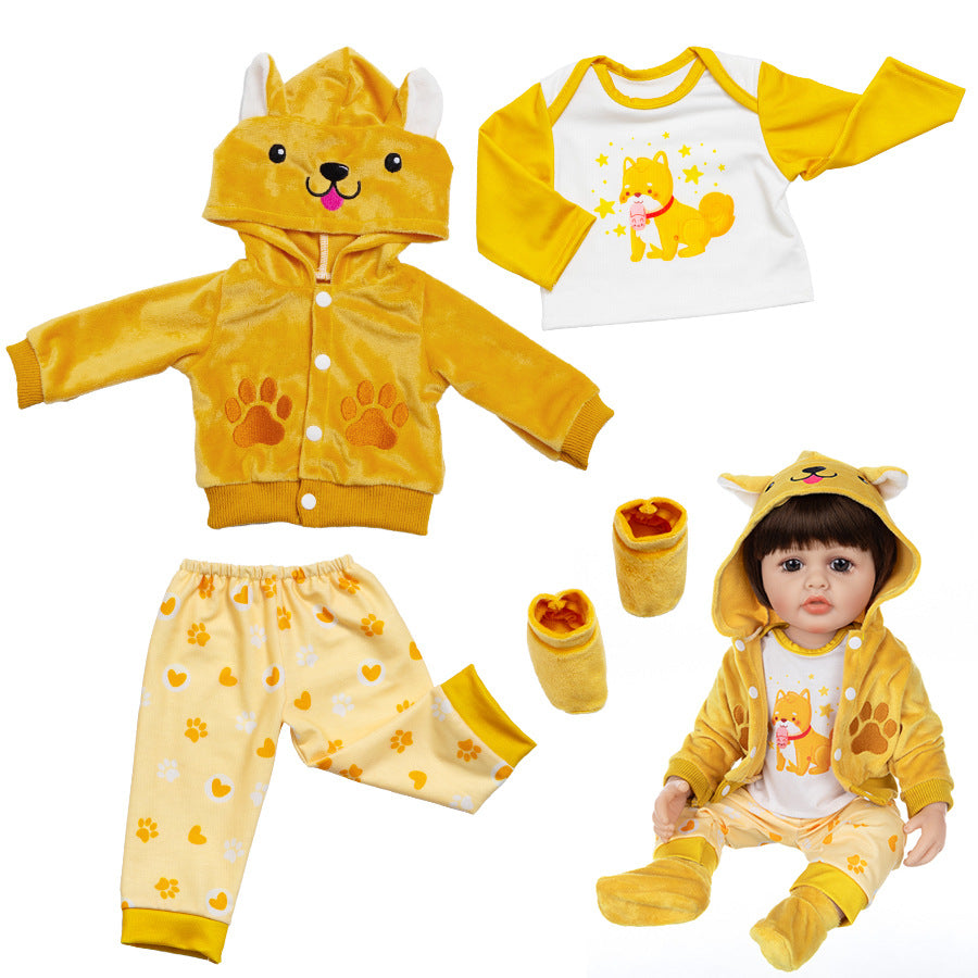 AmaMary 22 inch Reborn Doll Clothes Set, Cute Yellow Dog 4 Piece Baby Doll Outfit with Jacket Pants Shirt Socks