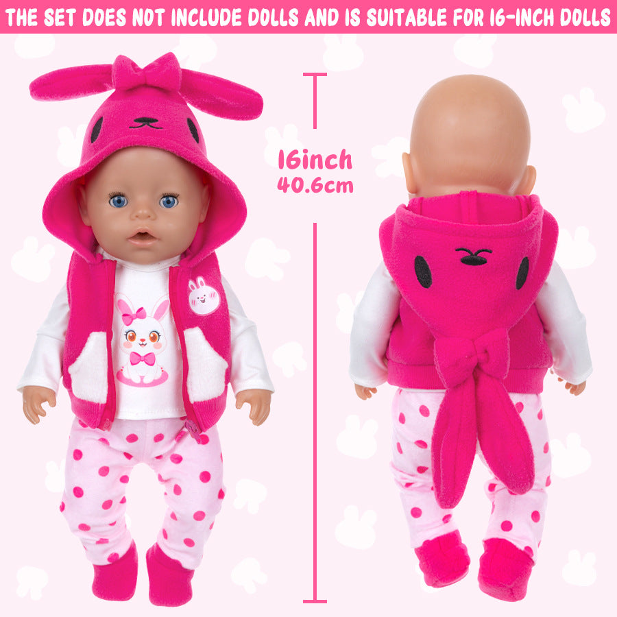 AmaMary Cotton Hot Pink Bunny Outfit for 16-18 inch Dolls – 4-Piece Jacket Long Sleeve Pants Socks Set for Girls Birthday Gift Holiday Dress-Up & Toddler Pretend Play