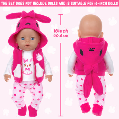 AmaMary Cotton Hot Pink Bunny Outfit for 16-18 inch Dolls – 4-Piece Jacket Long Sleeve Pants Socks Set for Girls Birthday Gift Holiday Dress-Up & Toddler Pretend Play