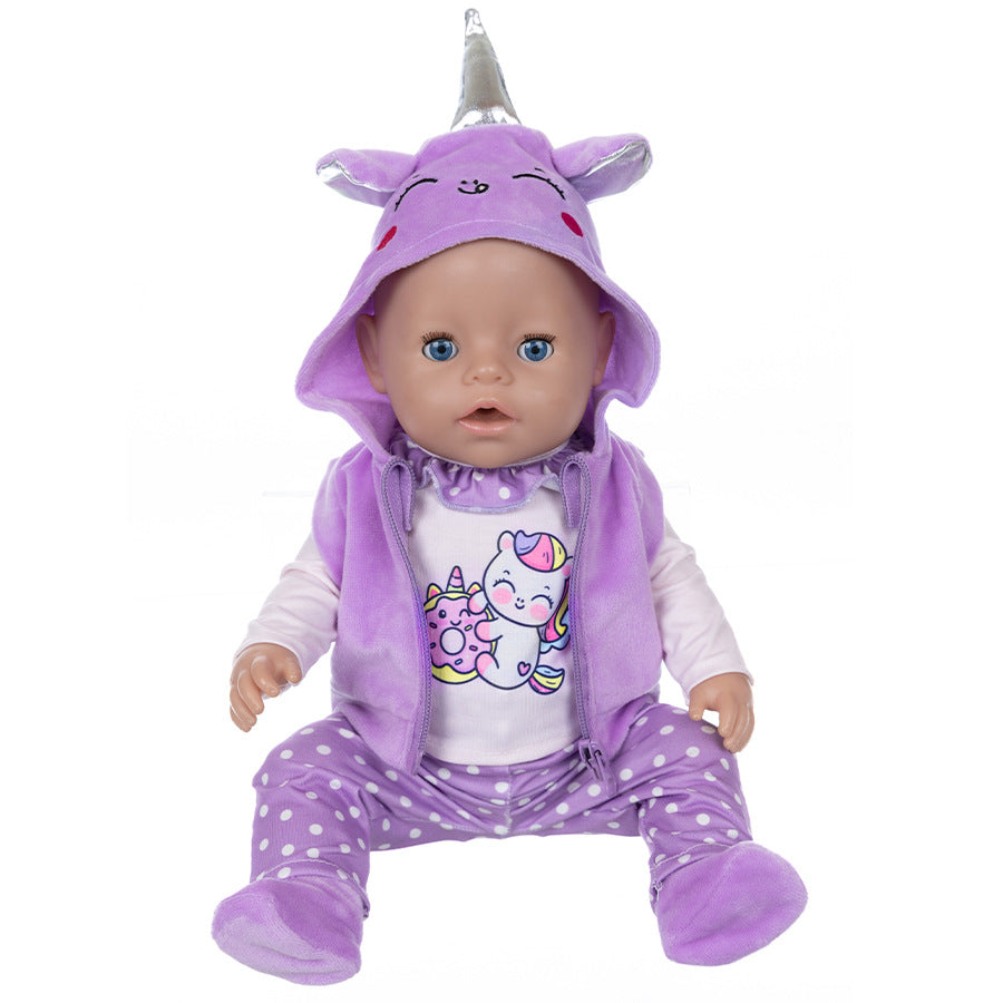 AmaMary Cotton Purple Unicorn Outfit for 16-18 inch Dolls – 4-Piece Jacket Long Sleeve Pants Socks Set for Girls Fantasy Dress-Up Birthday Holiday Imaginative Play
