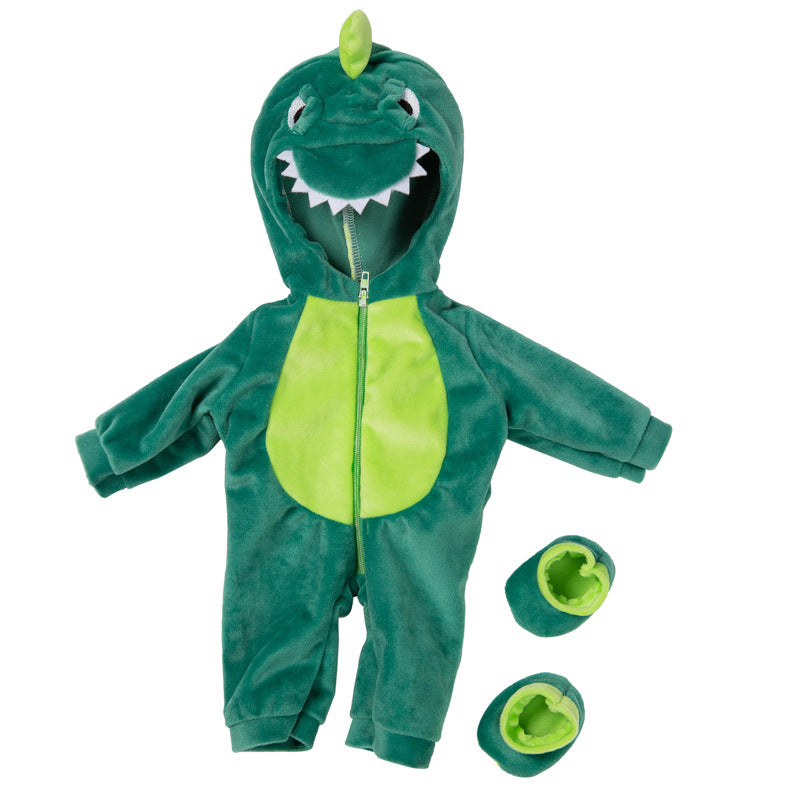 AmaMary 18-inch Reborn Doll Clothes Set, Green Dinosaur Plush Onesie for 16-18 Inch Dolls, Includes Onesie, Socks, Bibs & Diapers, Adorable Gift for Kids