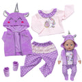 AmaMary Cotton Purple Unicorn Outfit for 16-18 inch Dolls – 4-Piece Jacket Long Sleeve Pants Socks Set for Girls Fantasy Dress-Up Birthday Holiday Imaginative Play